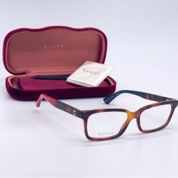 Authentic- New - Gucci GG 0168O 008 Havana EyeglassBlue Red Temple Ti… - Picture 8 of 11